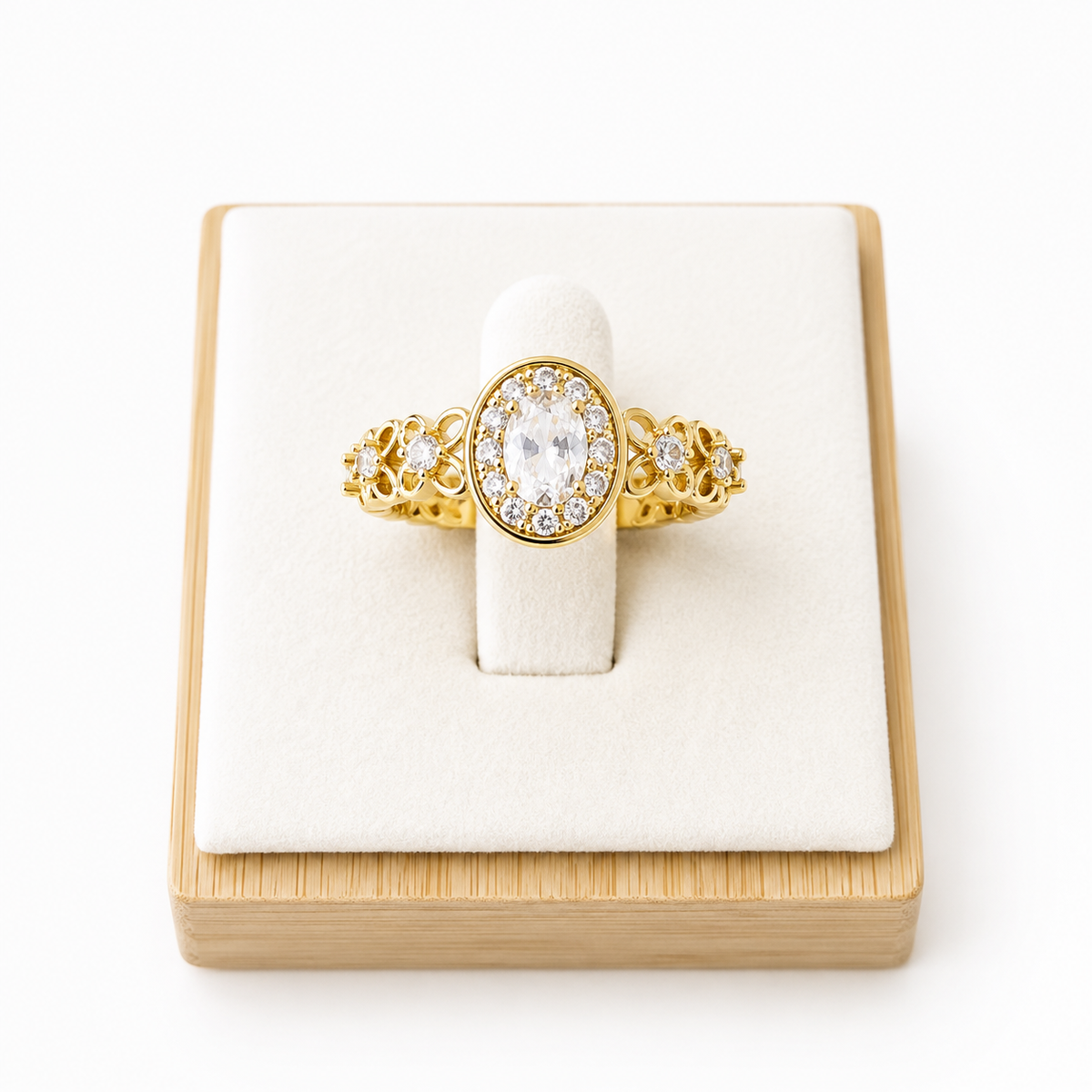 Vintage Oval Halo Crystal Ring