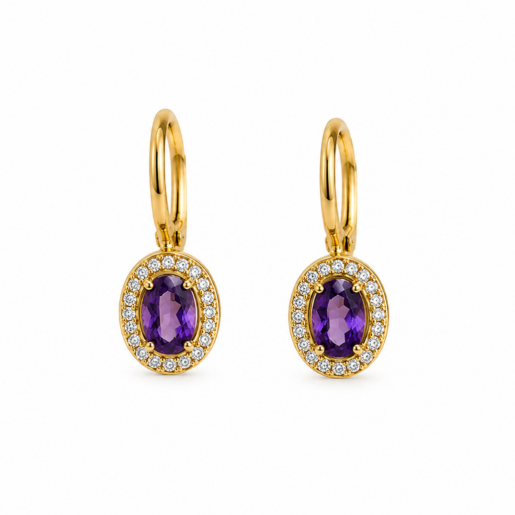 Gold Purple Halo Drop Earrings