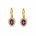 Gold Purple Halo Drop Earrings