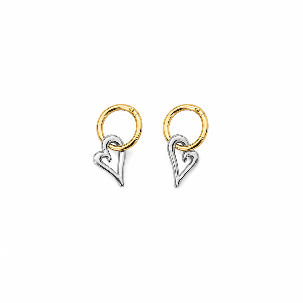 Two-Tone Heart Hoop Earrings