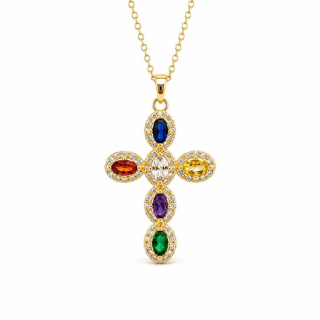 Rainbow Crystal Cross Necklace