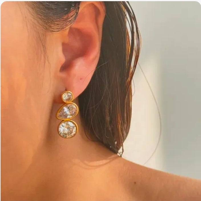 Golden Crystal Drop Earrings