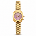 Gold Pink Dial Crystal Watch