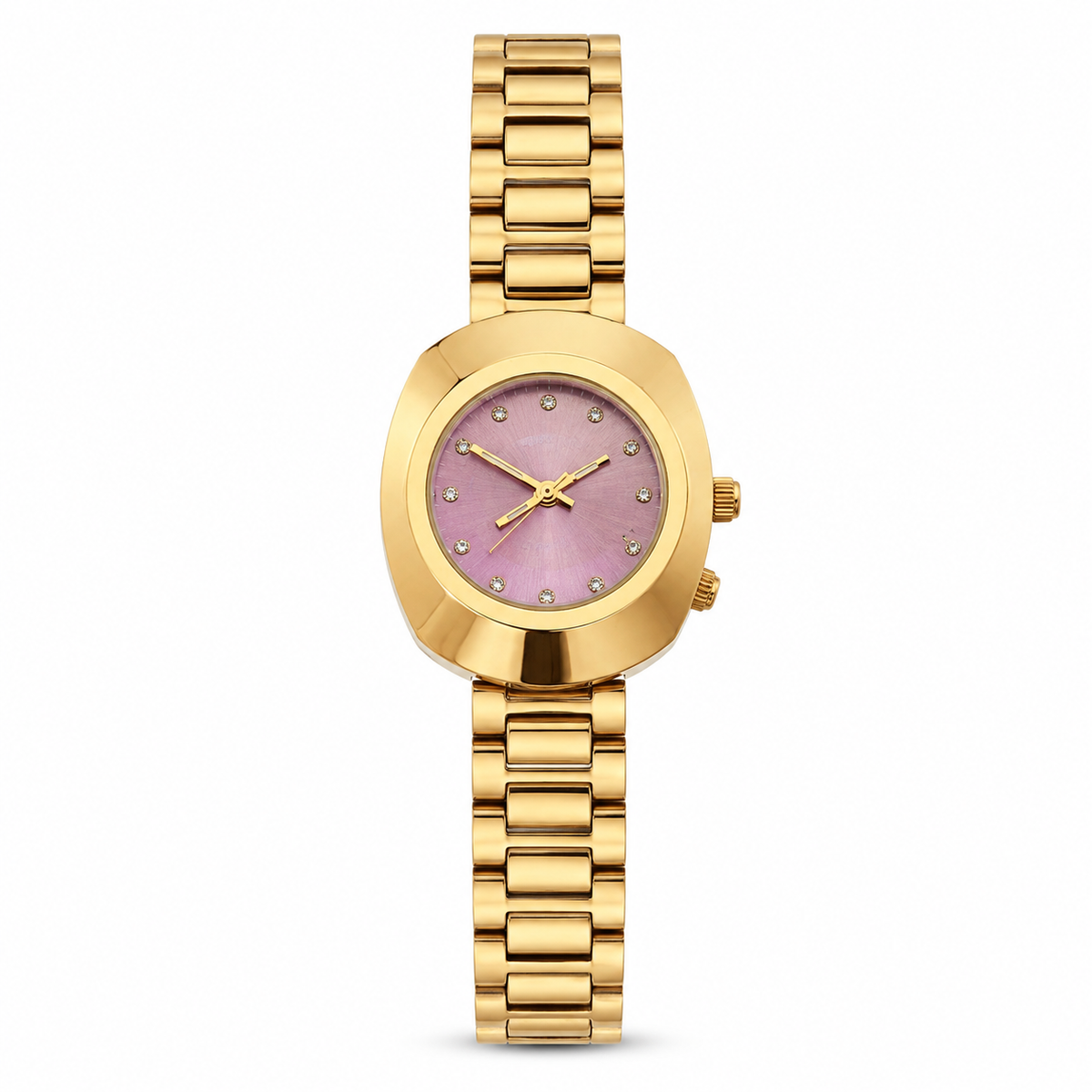 Gold Pink Dial Crystal Watch