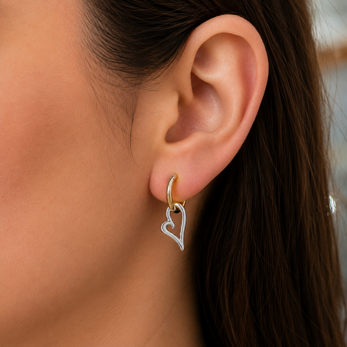 Two-Tone Heart Hoop Earrings