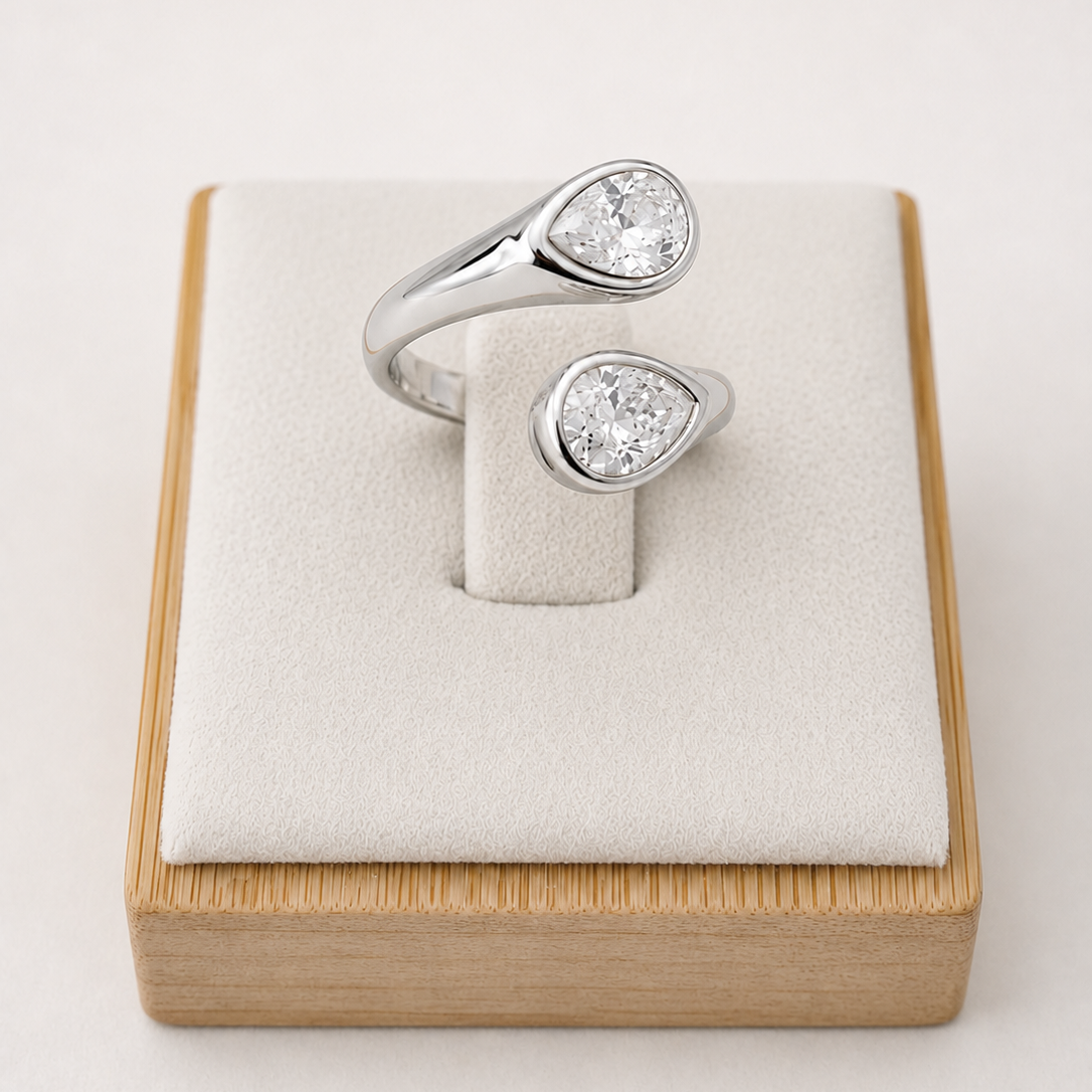 Silver Double Teardrop Adjustable Ring