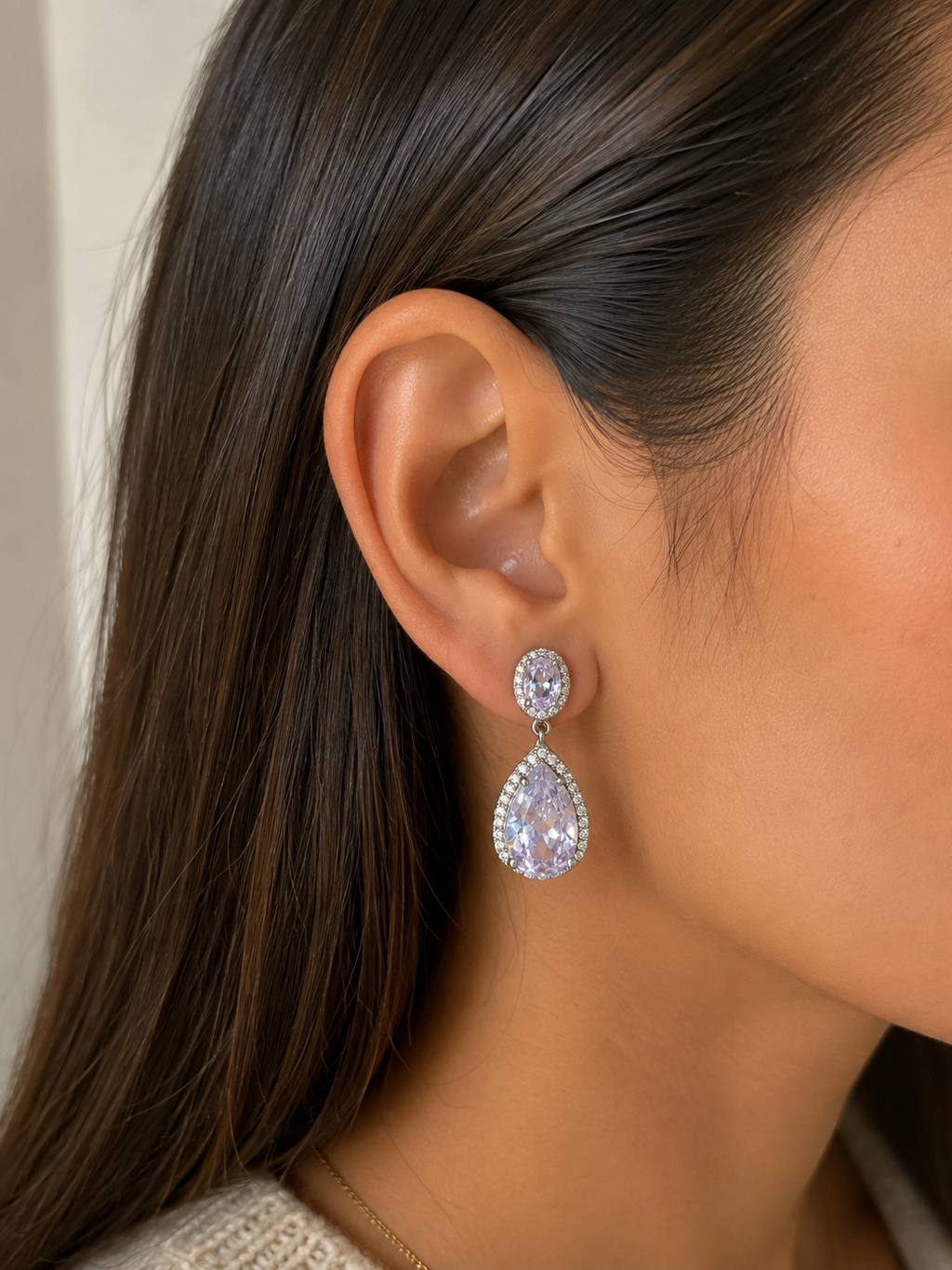 Silver Crystal Teardrop Earrings