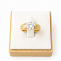 Gold Ribbed Solitaire Crystal Ring